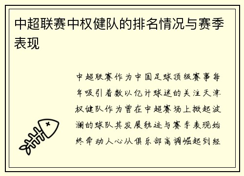 中超联赛中权健队的排名情况与赛季表现