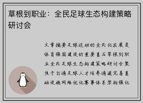 草根到职业：全民足球生态构建策略研讨会